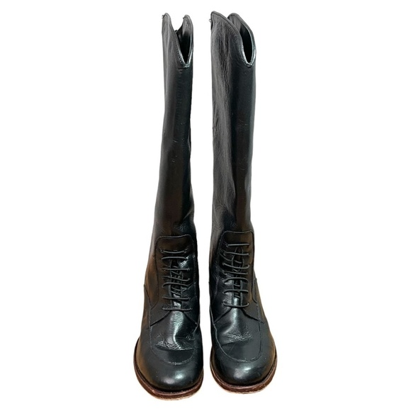 TONY MORA. Black Genuine Leather Upper & Sole Pull On Boot Lace Detail US Sz 9 - Picture 3 of 11